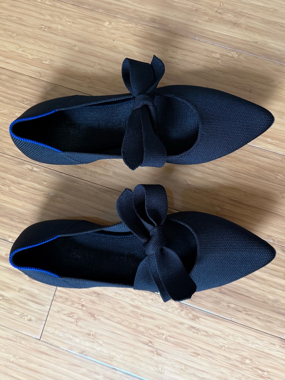 Rothy's Black Pointed Bow Knit Flats